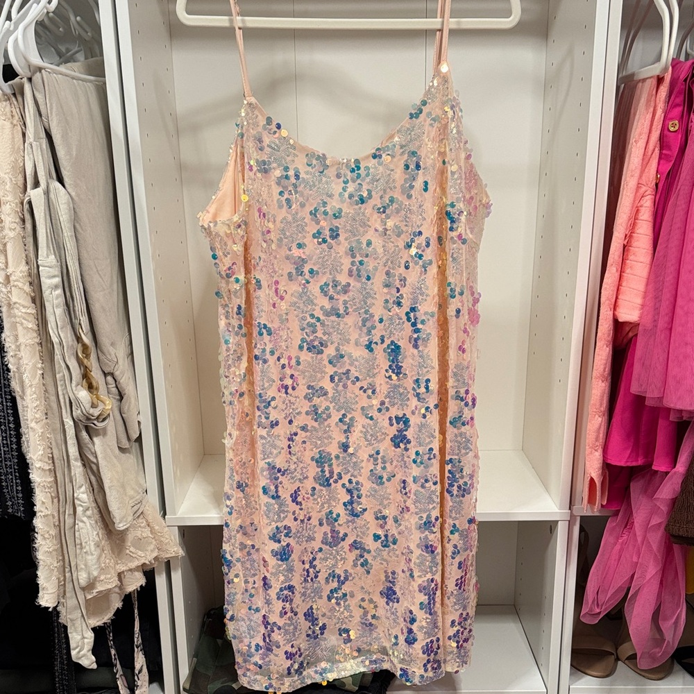Sequin Embellished Mini Dress - Pink and Blue